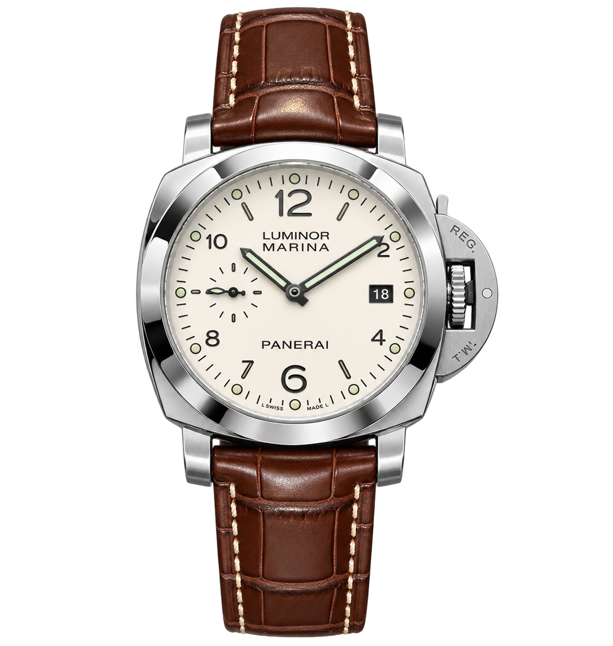 Luminor Marina Numbers White Brown Leather (MIYOTA)